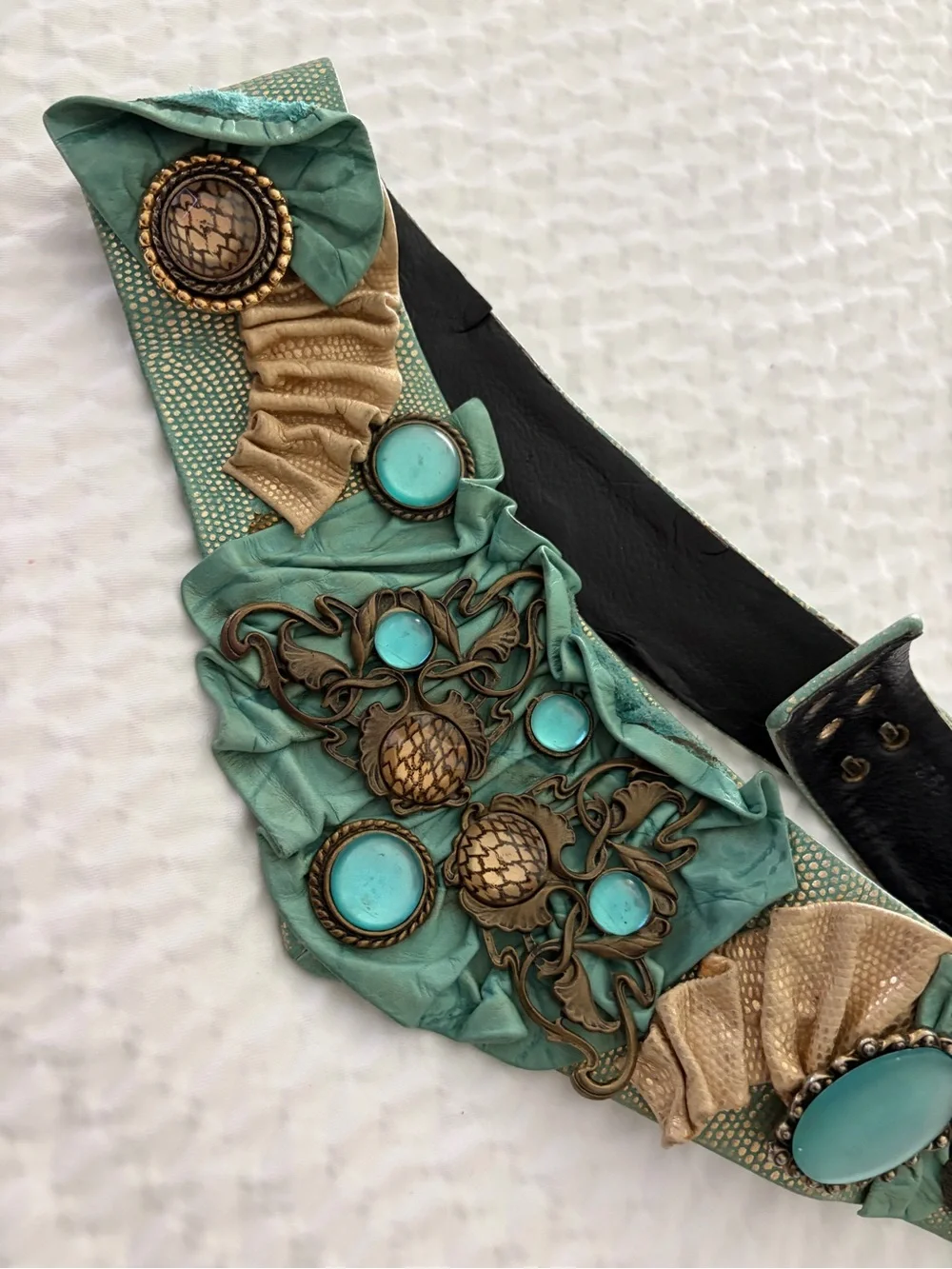 Vintage Nina Arjani Leatherock Belt Boho Artisan Belt Genuine Leather 80’s